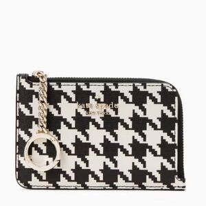 Kate Spade L-Zip Card Holder Wallet in Black/White Houndstooth Print